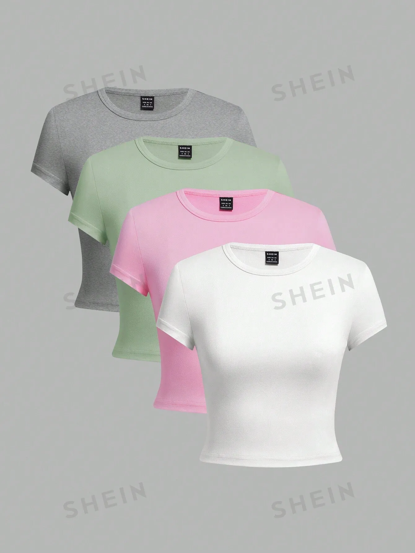 4pcs Casual Round Neck Slim Short Sleeve Women's T-Shirt, Suitable For Summer