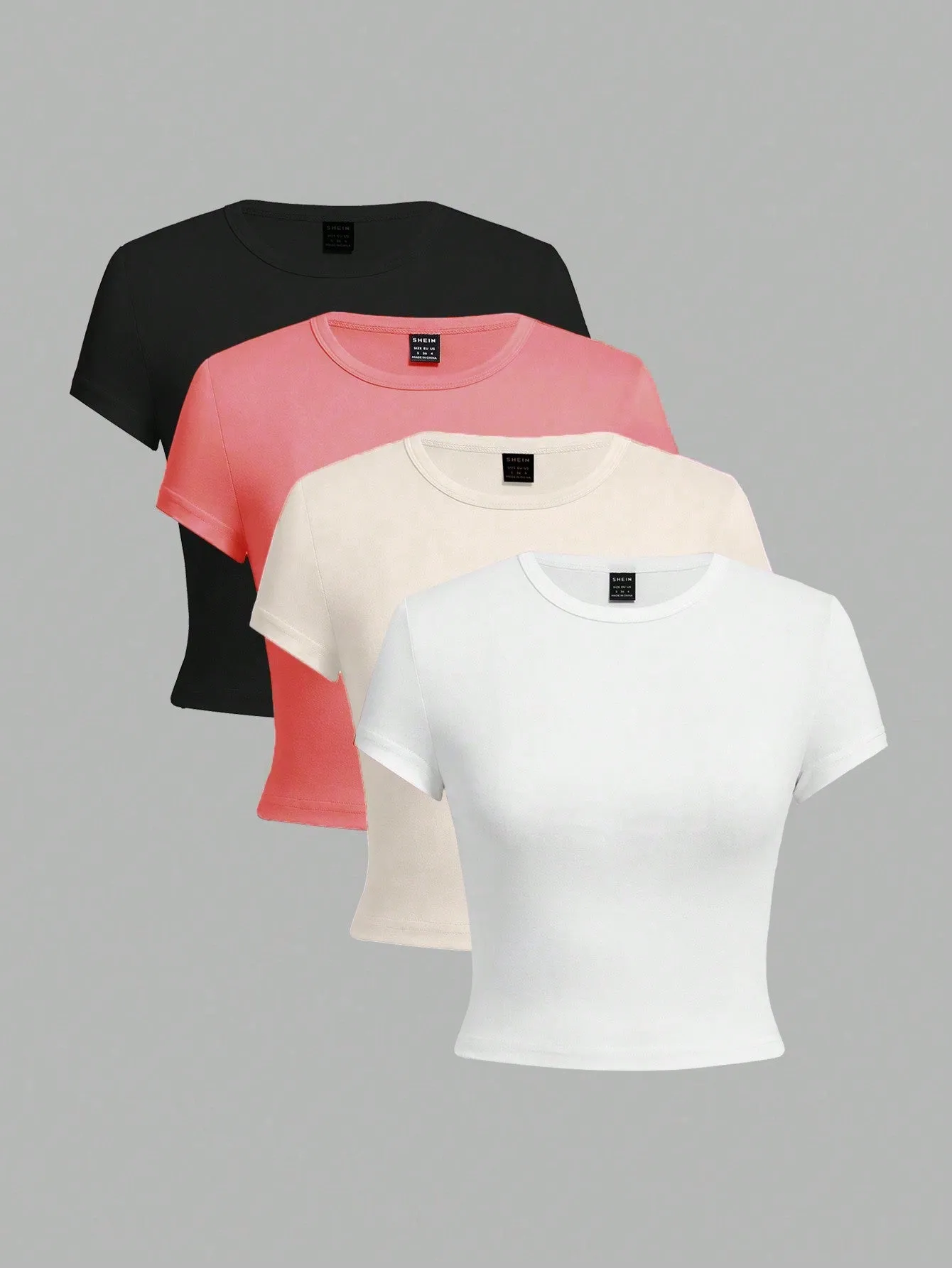 4pcs Casual Round Neck Slim Short Sleeve Women's T-Shirt, Suitable For Summer