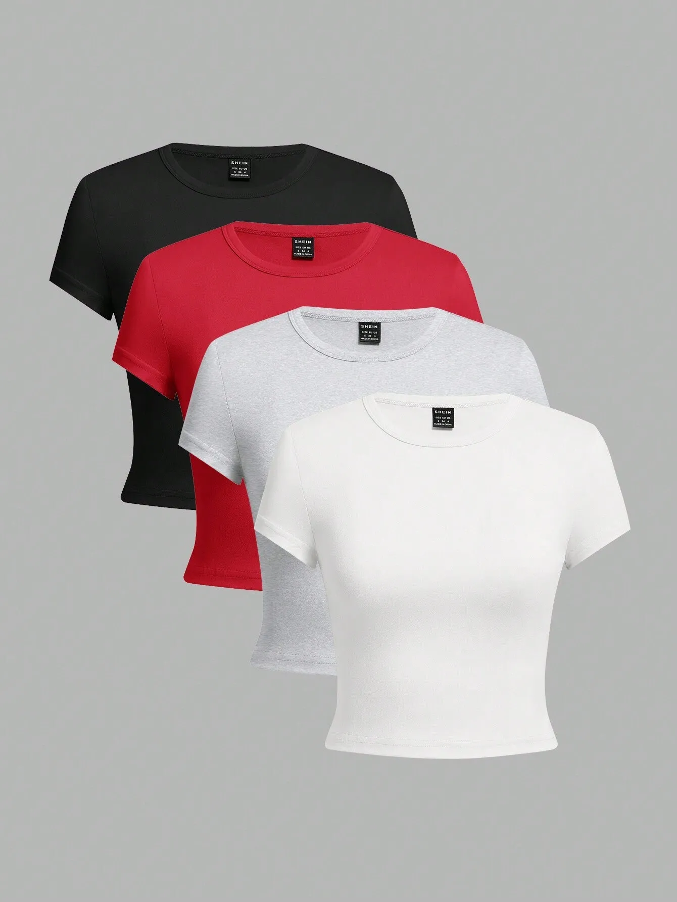 4pcs Casual Round Neck Slim Short Sleeve Women's T-Shirt, Suitable For Summer