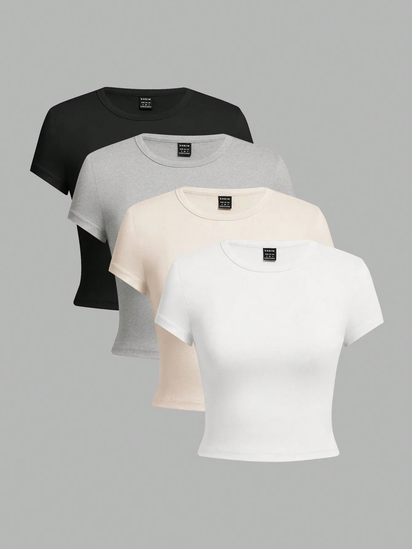 4pcs Casual Round Neck Slim Short Sleeve Women's T-Shirt, Suitable For Summer