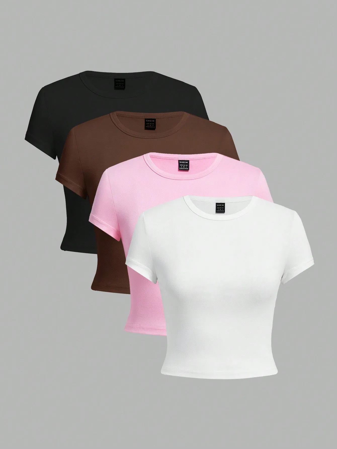 4pcs Casual Round Neck Slim Short Sleeve Women's T-Shirt, Suitable For Summer