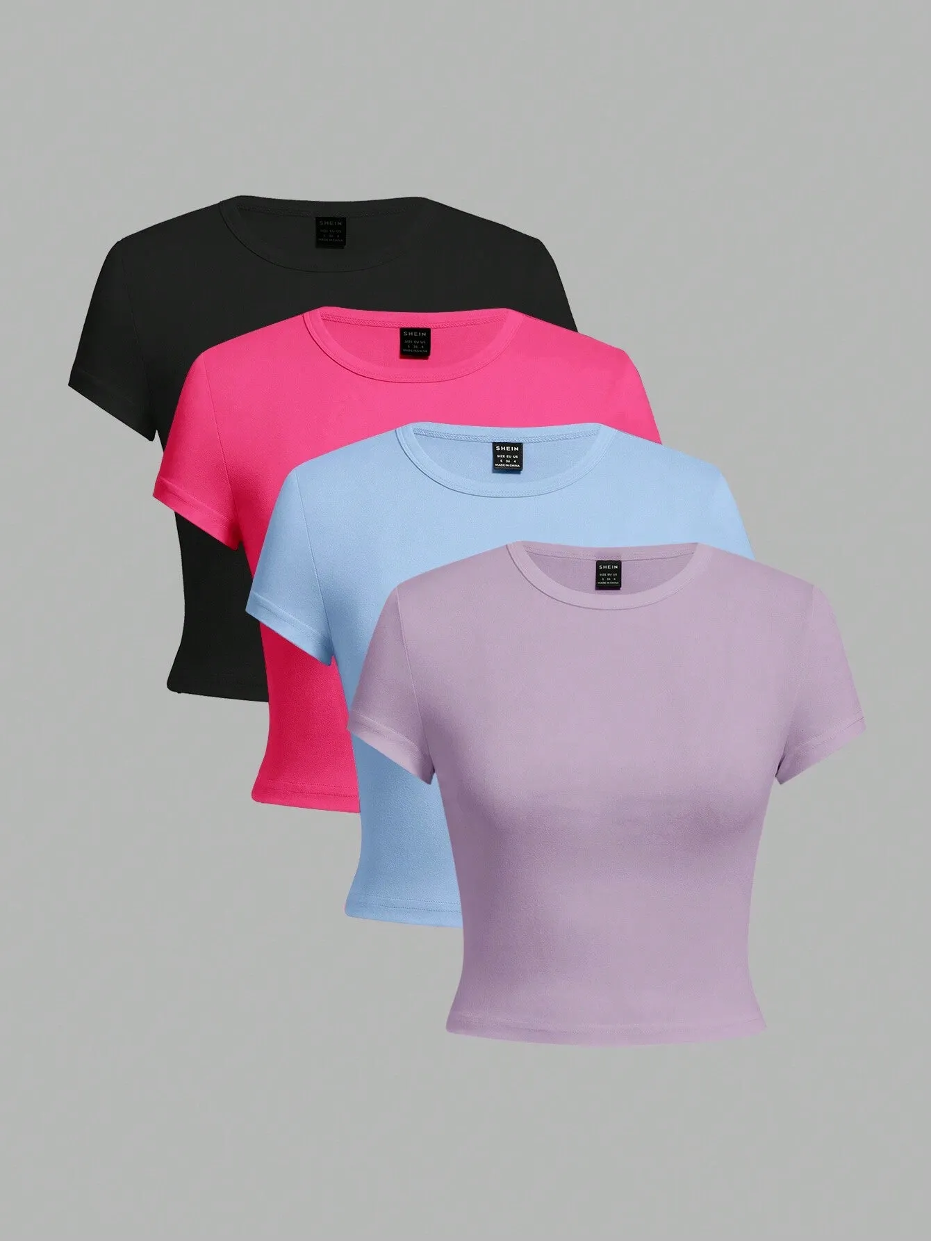 4pcs Casual Round Neck Slim Short Sleeve Women's T-Shirt, Suitable For Summer