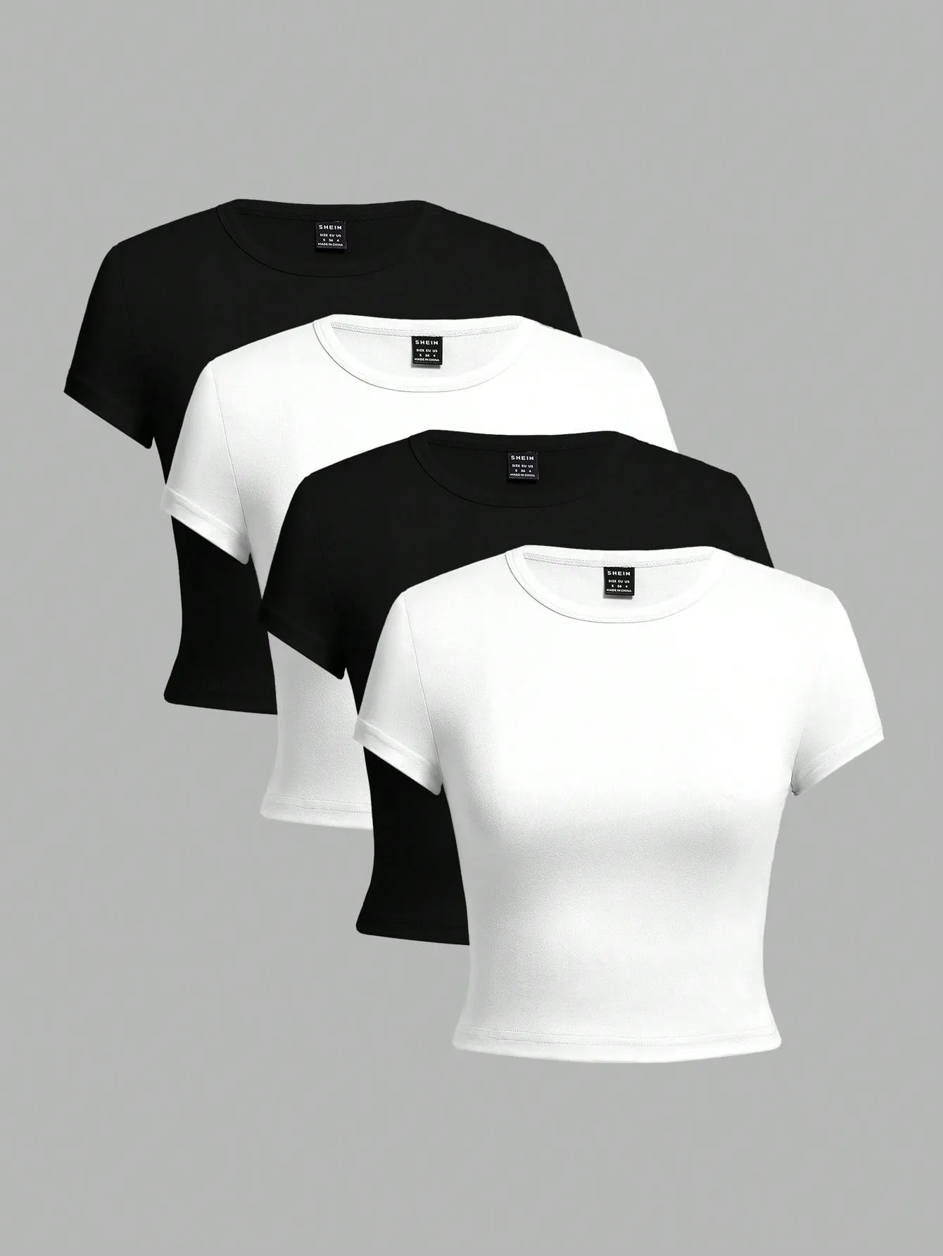 4pcs Casual Round Neck Slim Short Sleeve Women's T-Shirt, Suitable For Summer