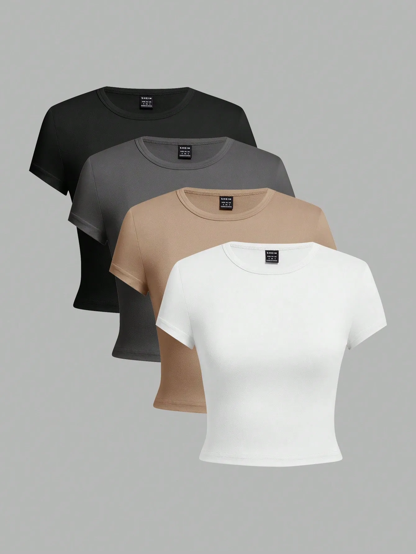 4pcs Casual Round Neck Slim Short Sleeve Women's T-Shirt, Suitable For Summer