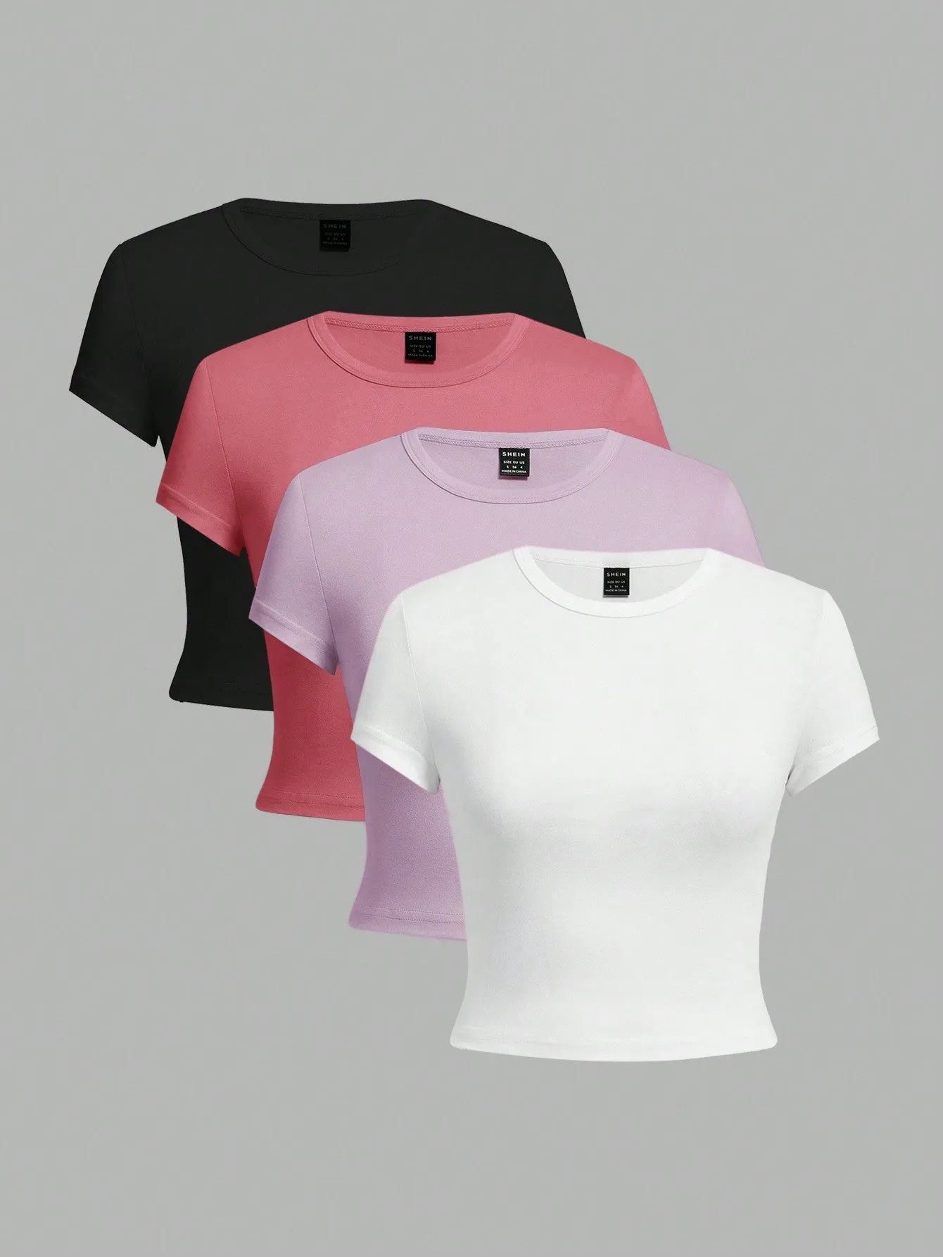 4pcs Casual Round Neck Slim Short Sleeve Women's T-Shirt, Suitable For Summer