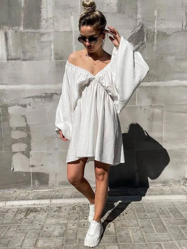 Aiertu Summer 11 Candy Color Long Sleeve Dresses Women Tourism vacation Deep V Neck Women Summer Boho Dresses