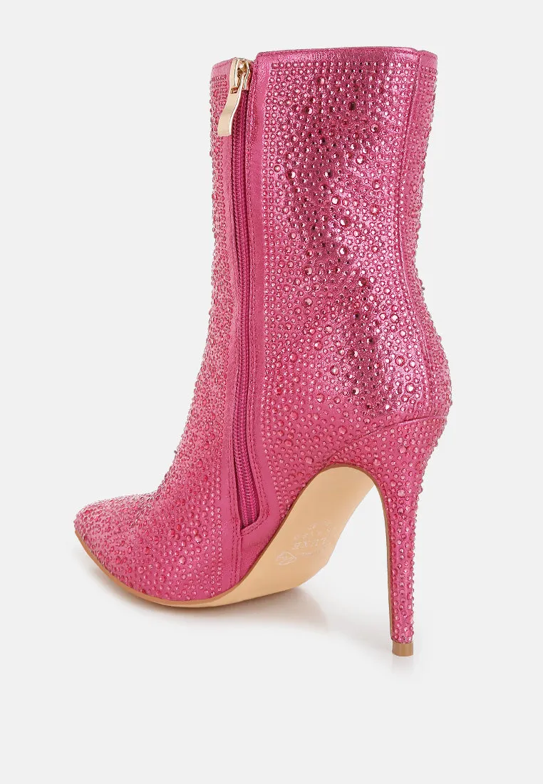 Anun Rhinestones Embellished High Ankle Boots