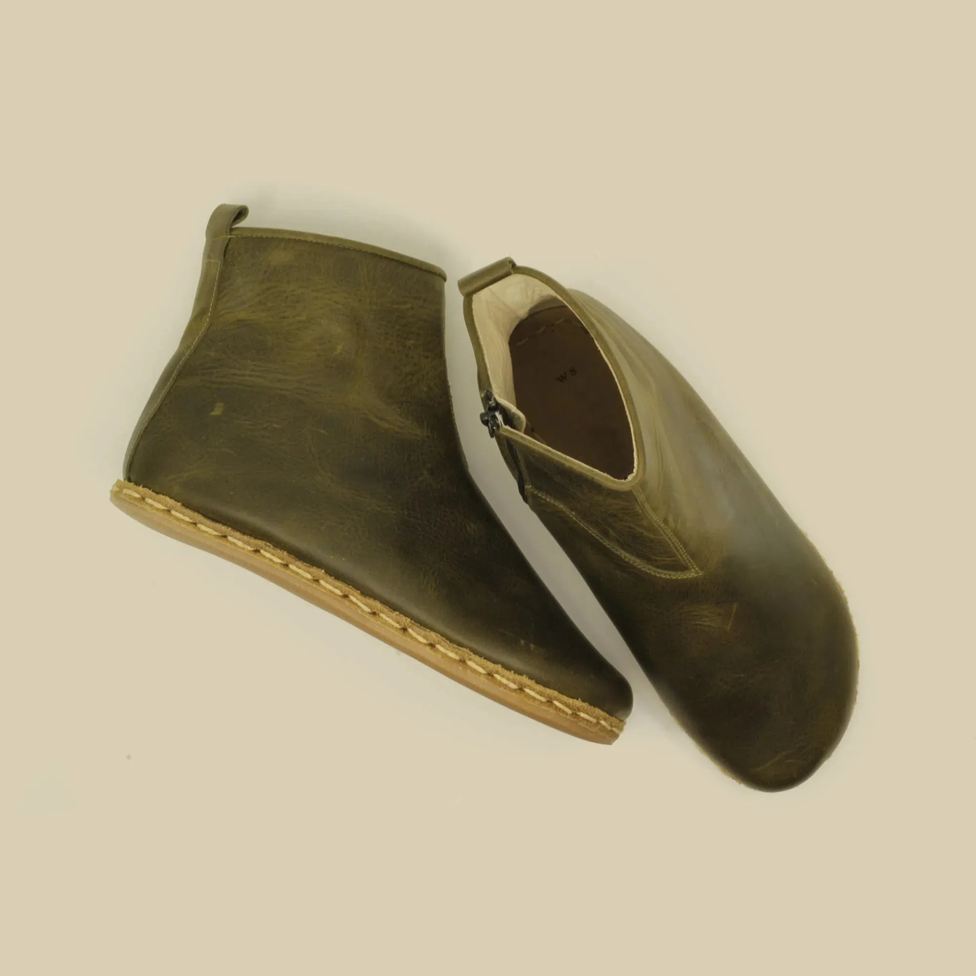 Barefoot Boots for Women with Zipper Olive Green