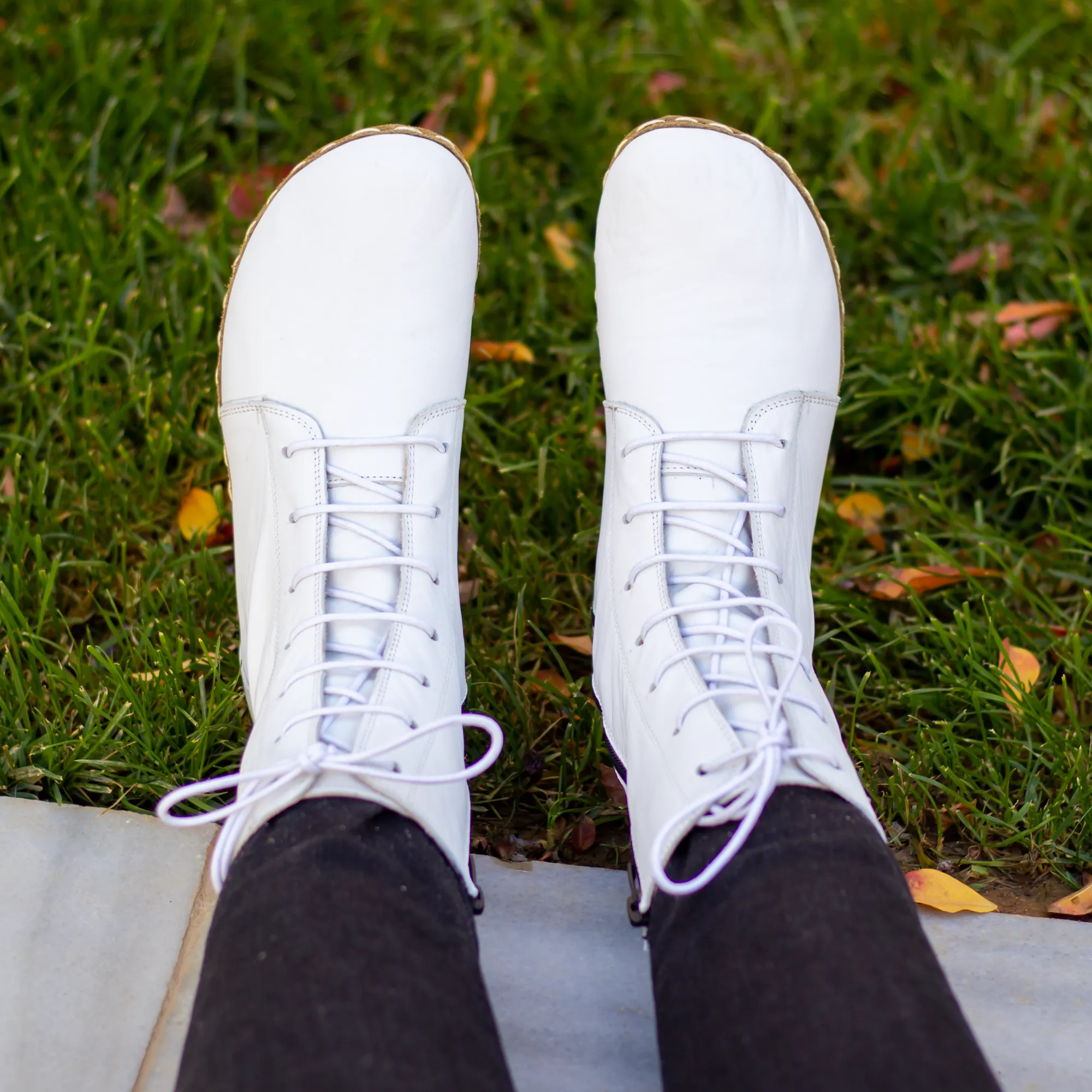 Barefoot Leather Lace-up White Boots for Women