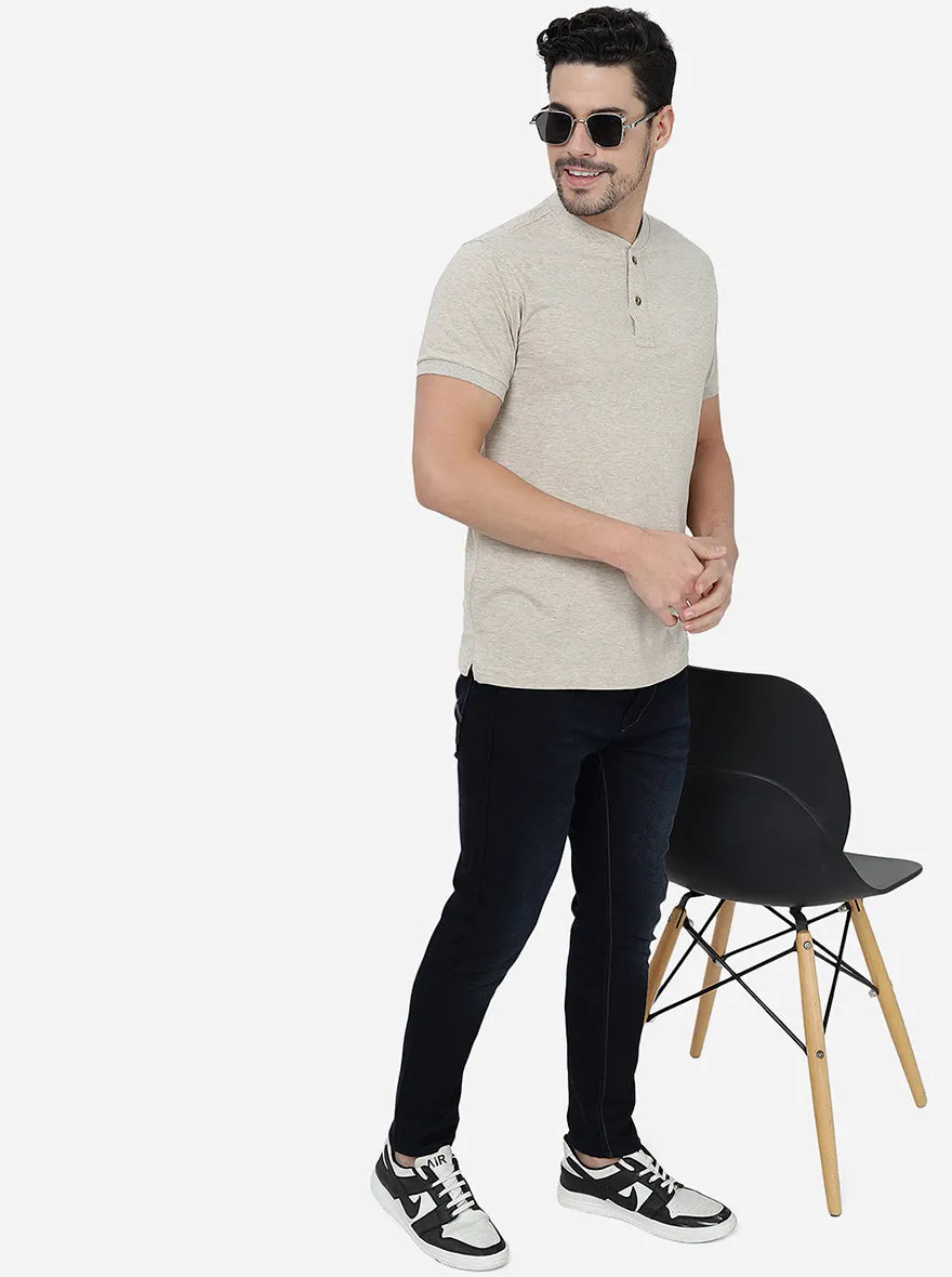 Beige  Solid Slim Fit T-Shirt | Greenfibre