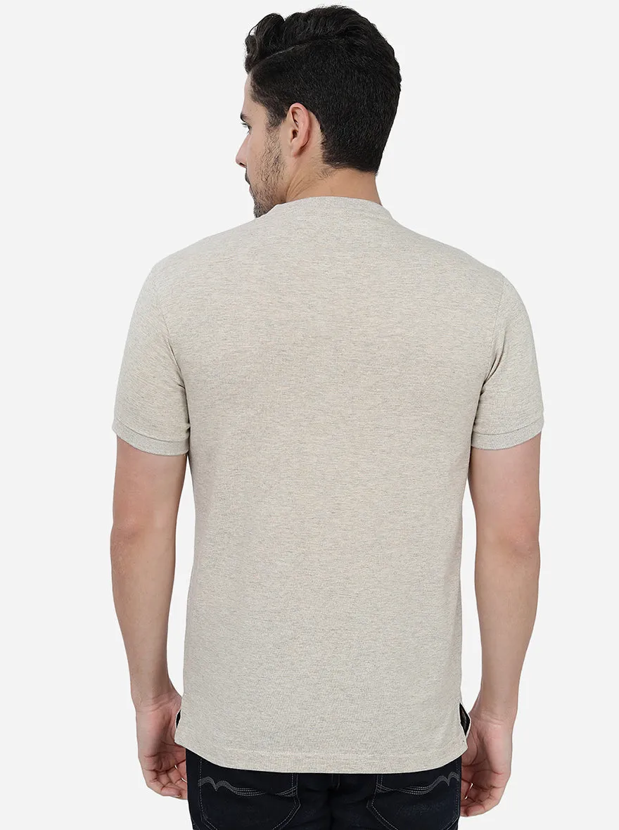 Beige  Solid Slim Fit T-Shirt | Greenfibre