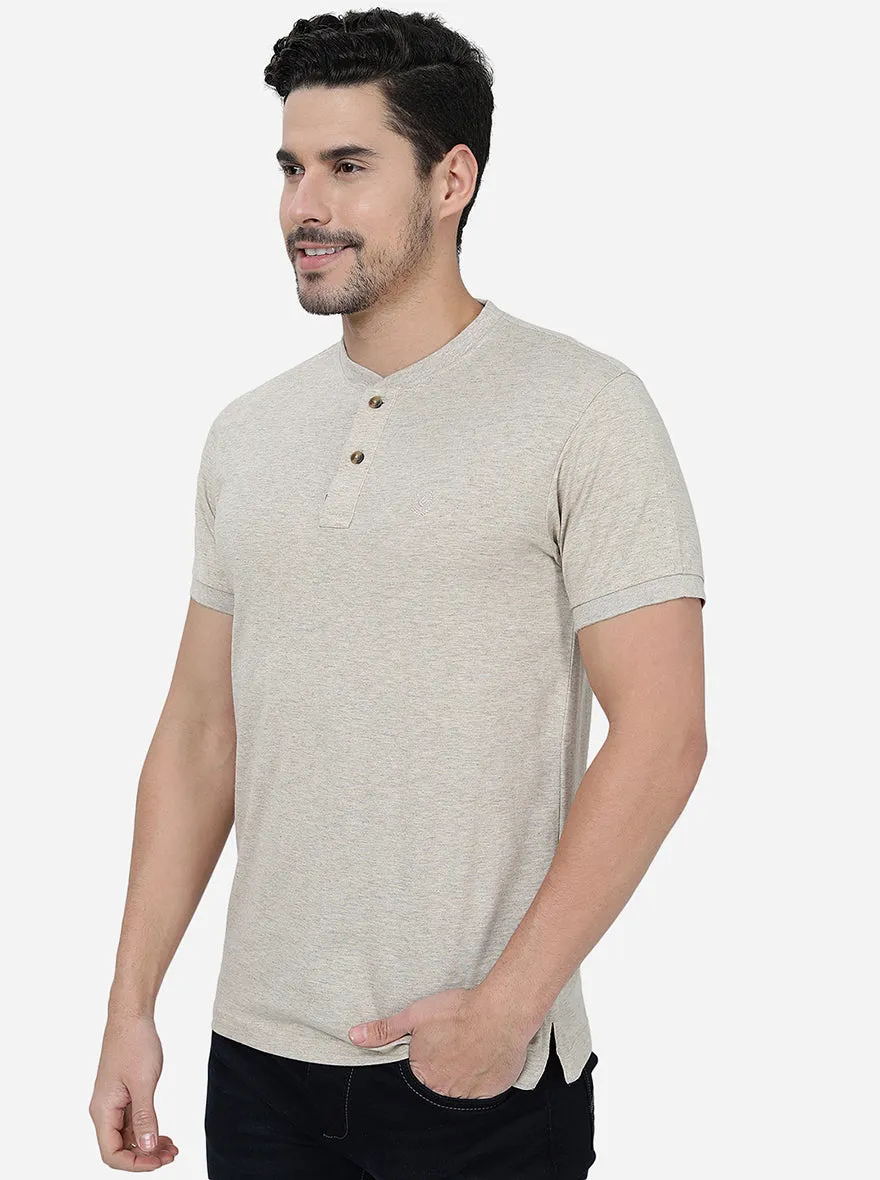 Beige  Solid Slim Fit T-Shirt | Greenfibre