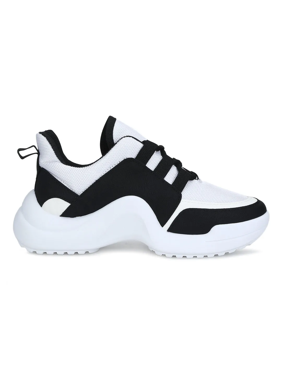 Black-White Cleated Bottom Lace-Up Sneakers