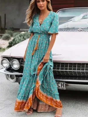 Boho Floral Print Maxi Dress