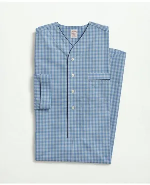 Brooks Brothers Men's Cotton Poplin Gingham Nightshirt Chambray Blue