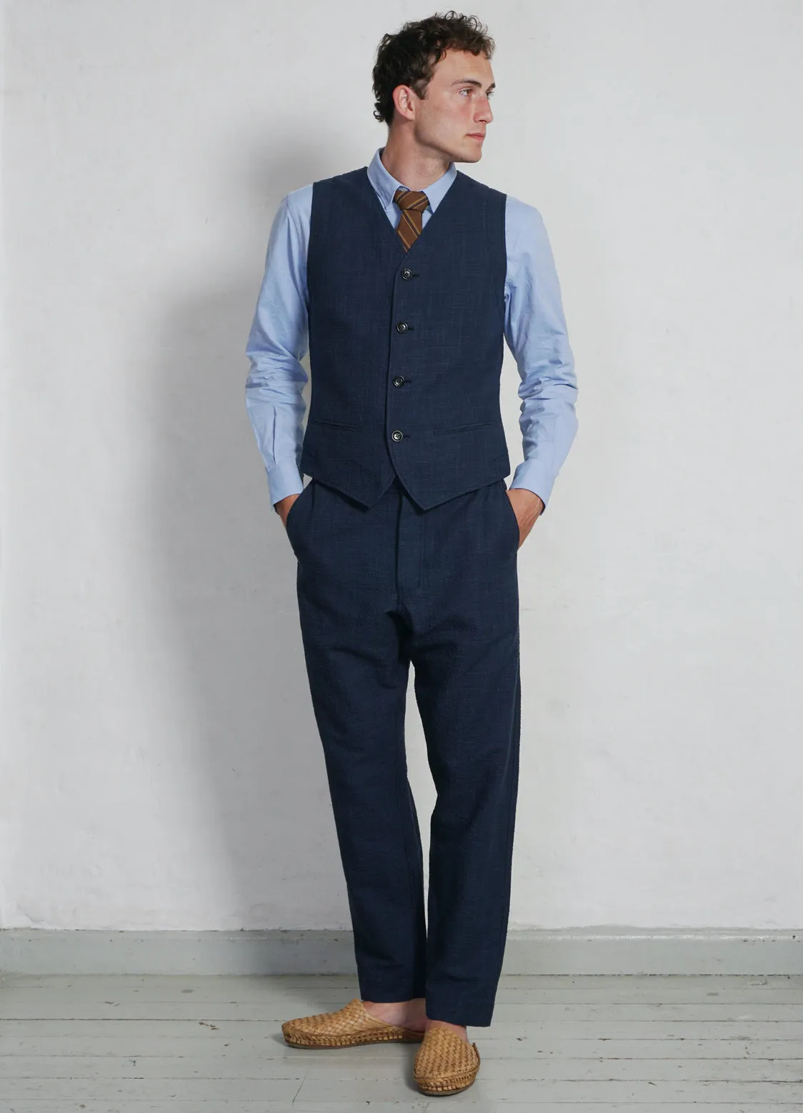 DANIEL | Classic Waistcoat | Crinkle Blue