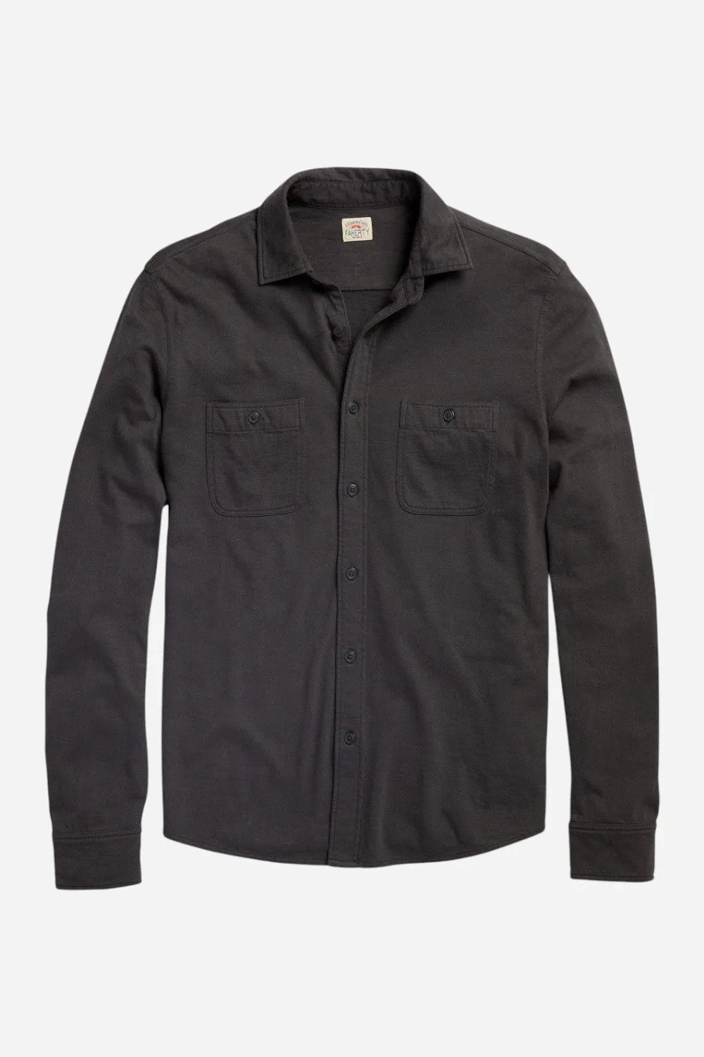 Faherty Sunwashed Double Pocket Knit Shirt in Washed Black