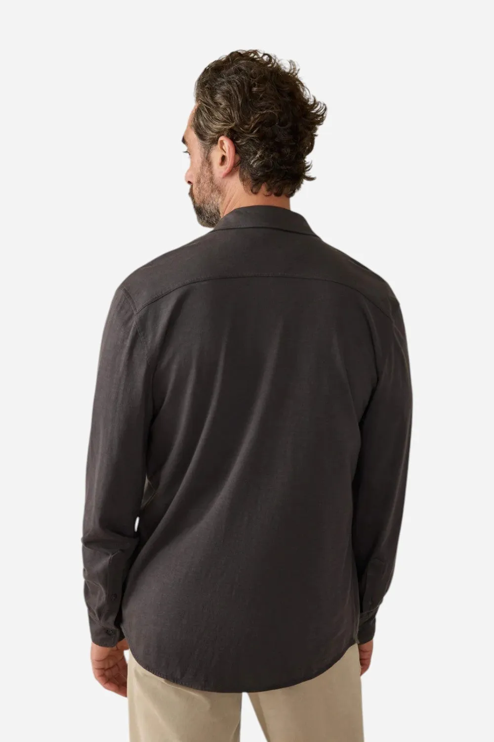 Faherty Sunwashed Double Pocket Knit Shirt in Washed Black