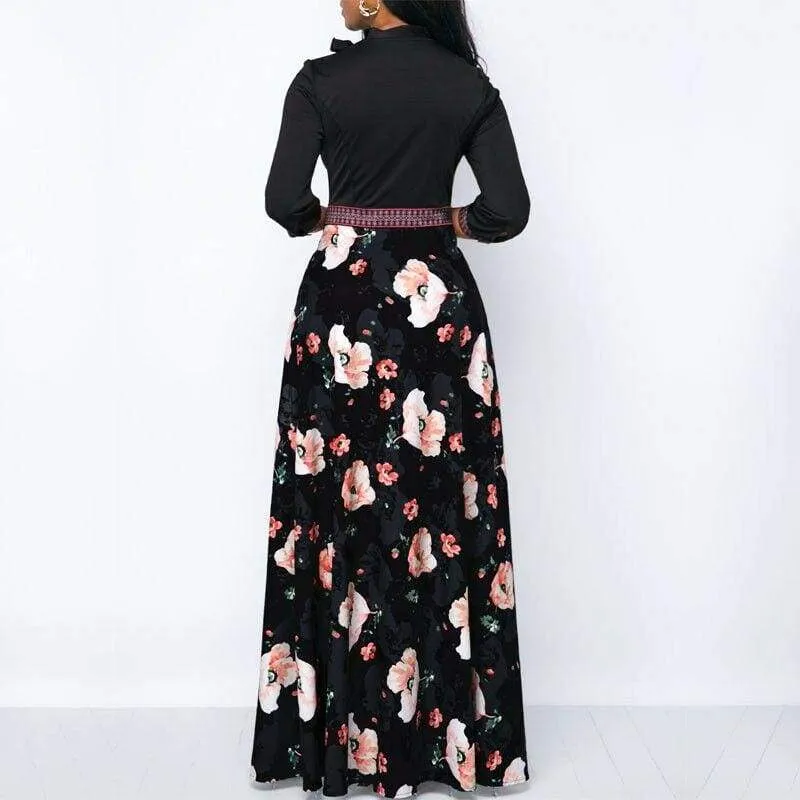 FashionSierra - Women Long Maxi Dresses Boho Floral Hollow Neck Three Quarter Sleeve Ethnic Summer Beach Female Stylish Style Dress