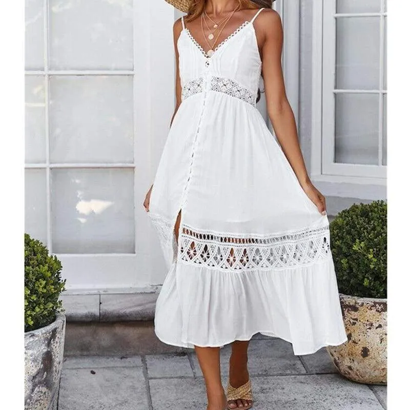 FashionSierra - Women Summer Vintage Sleeveless V-Neck Boho Long Dress