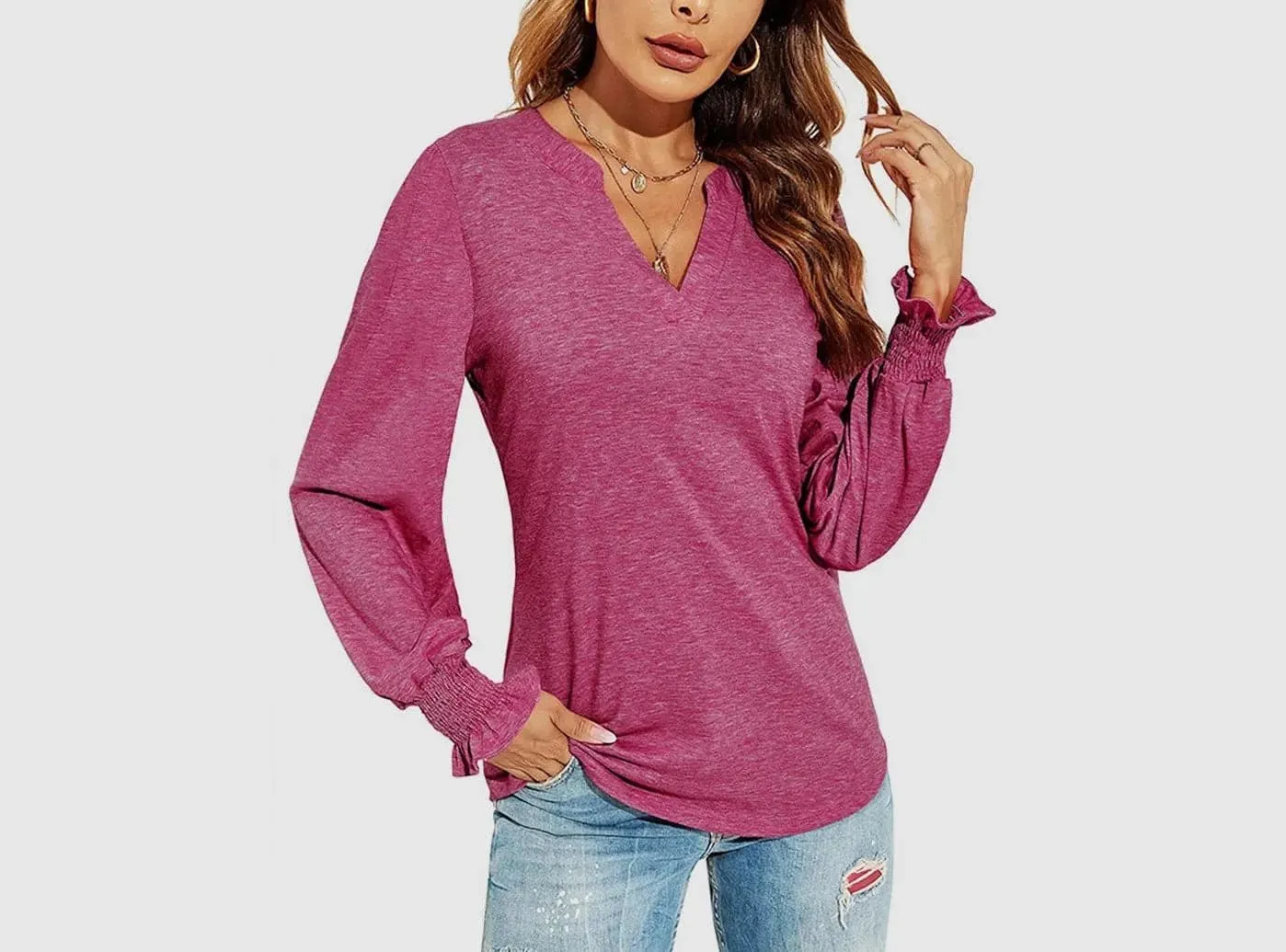 FitVille Women's V-Neck Loose-Fit Top