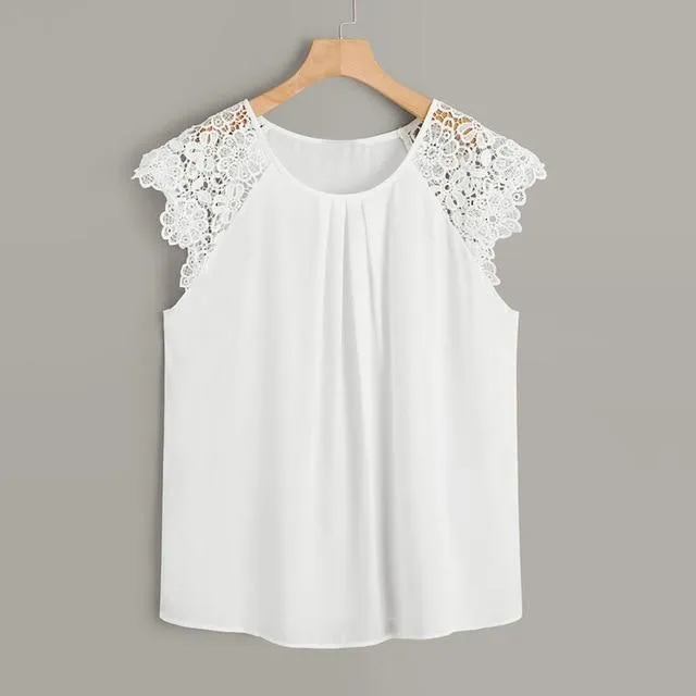 Floral Lace Short-Sleeve Blouse