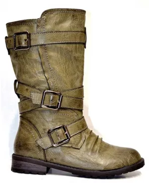 Green Army Buckle Boots