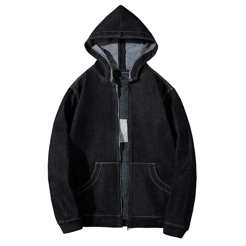 Hooded Denim Jacket Men's Hip Hop