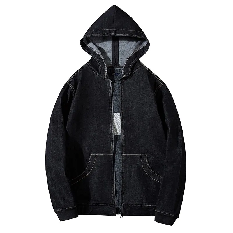 Hooded Denim Jacket Men's Hip Hop