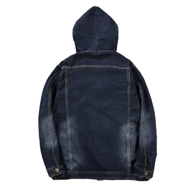 Hooded Denim Jacket Men's Hip Hop