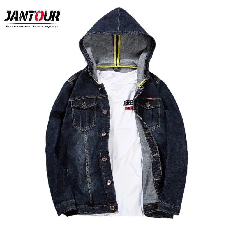 Hooded Denim Jacket Men's Hip Hop