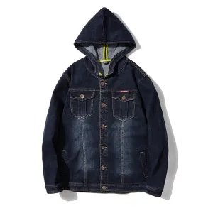 Hooded Denim Jacket Men's Hip Hop