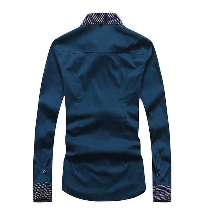 Hot Sale Men's Fashion Splicing Turn-down Collar Shirt Male Casual Full-sleeved Shirt