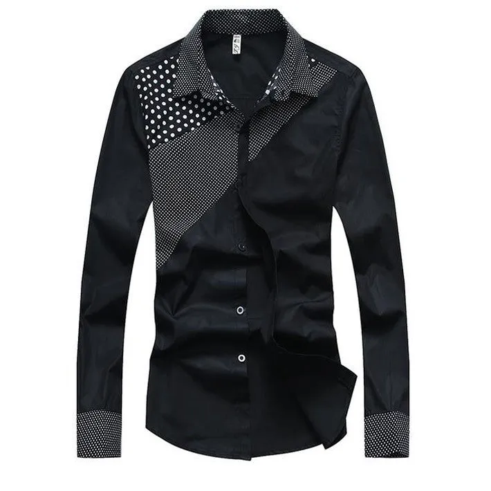 Hot Sale Men's Fashion Splicing Turn-down Collar Shirt Male Casual Full-sleeved Shirt