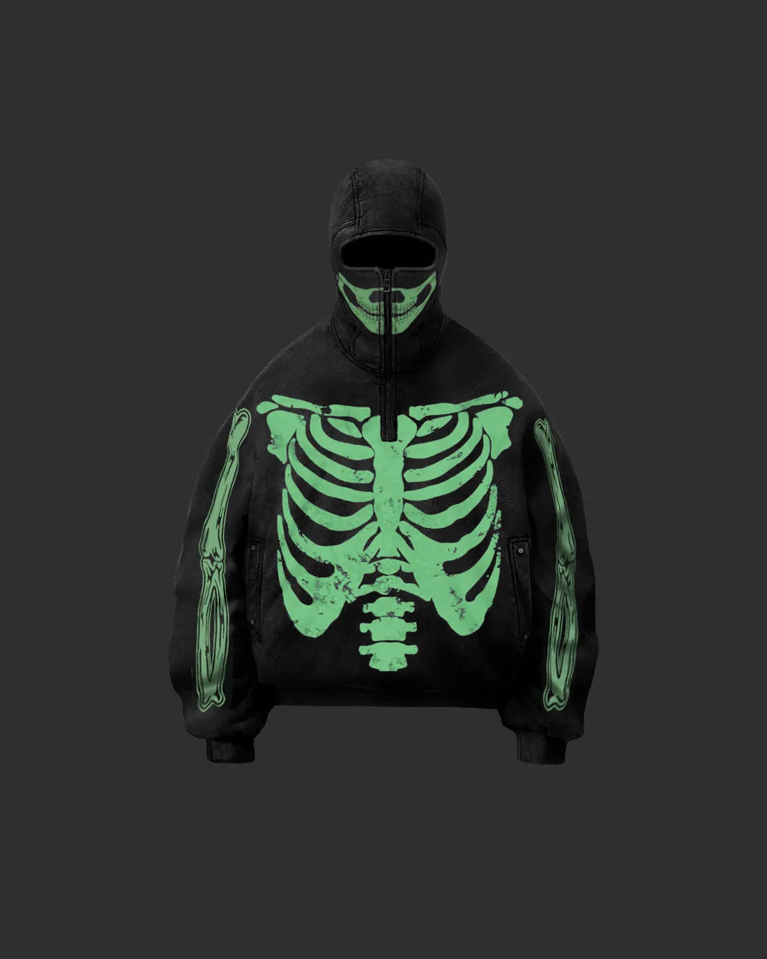 KIIKIO Hoodies For Man  | Nighttime Fluorescent Print Skull Spine Costume