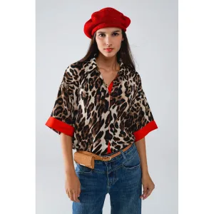 Leopard 3/4 Sleeves Button Up Shirt