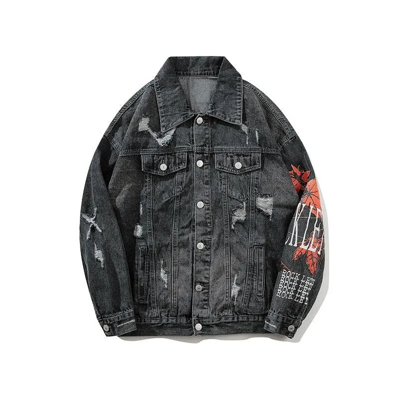 Maple Leaf Printed Denim Jacket