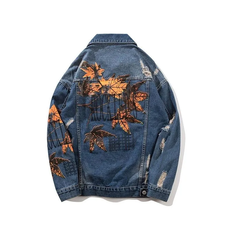 Maple Leaf Printed Denim Jacket