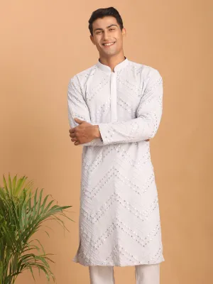 Men's Aqua Blue Mirror Work Kurta - VASTRAMAY