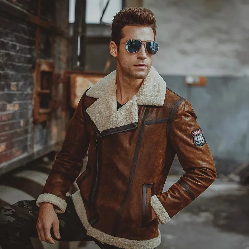 Men's Leather Jacket with Faux Fur Shearling