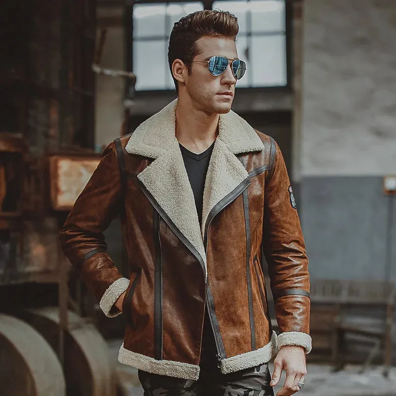 Men's Leather Jacket with Faux Fur Shearling