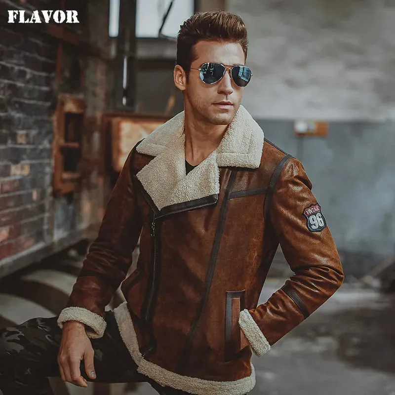 Men's Leather Jacket with Faux Fur Shearling