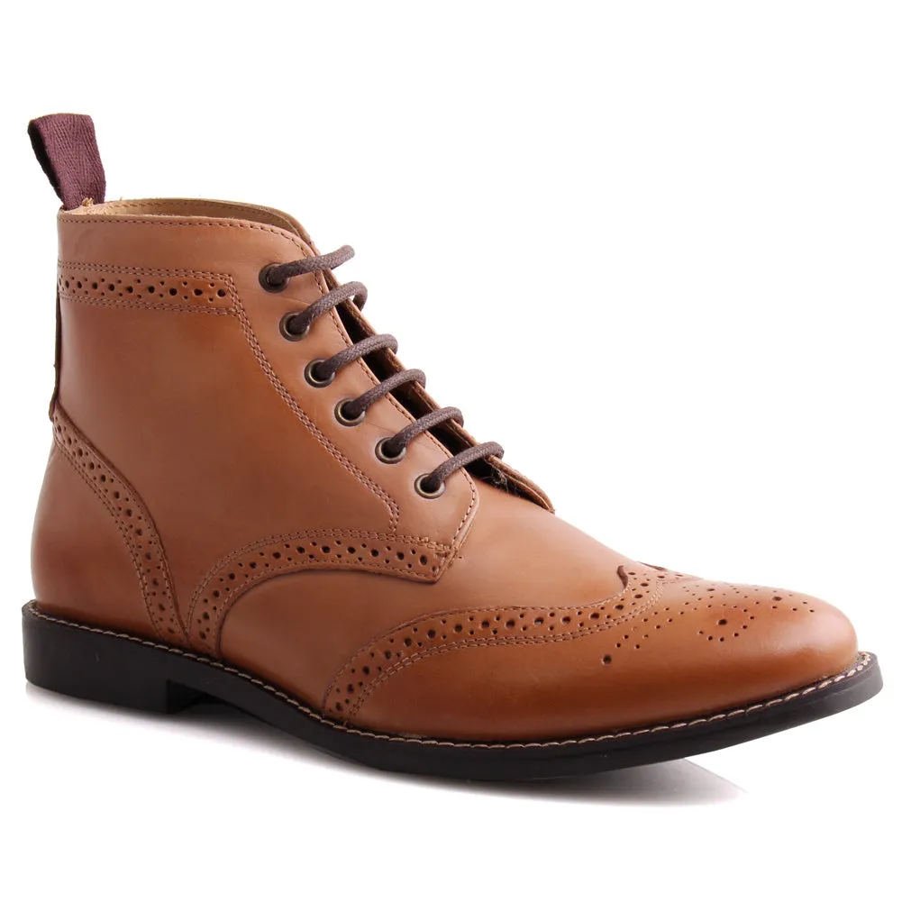 Mens Leather 'Taylor' Lace Up Brogue Ankle Boots