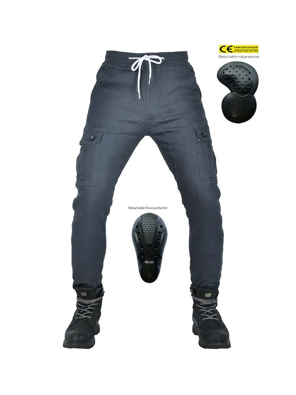 Men’s Winter Fleece-Lined Elastic Cargo Pants with Black Silicone Knee & Hip Protectors