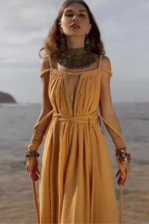 NEW! Yellow Gold Greek Goddess Prom Boho Dress