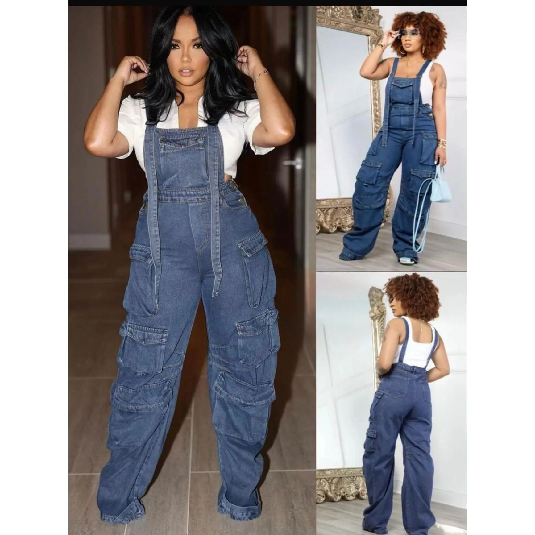 Overalls Multi Pockets Cargo Jeans Pants Jumpers.