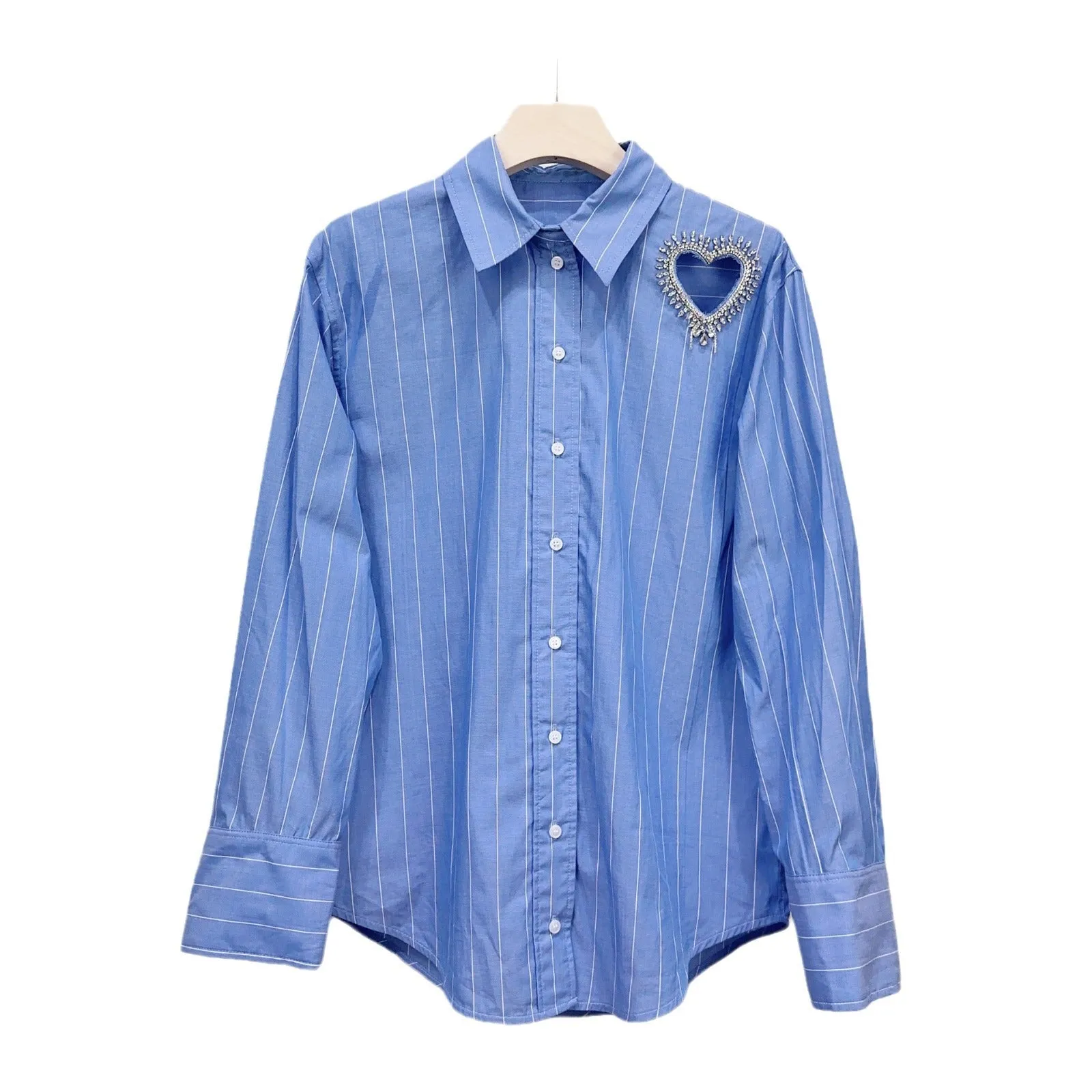 Pre Order:  Striped Love Hollow Diamond Long Sleeve Shirt