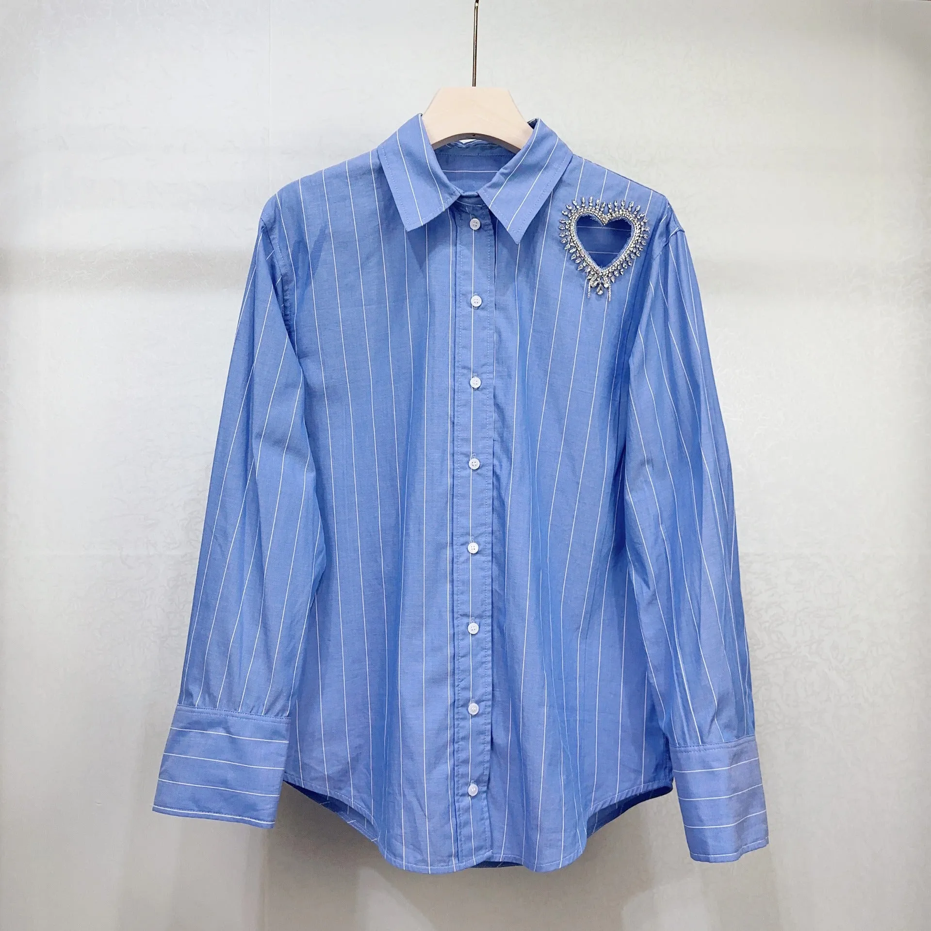 Pre Order:  Striped Love Hollow Diamond Long Sleeve Shirt