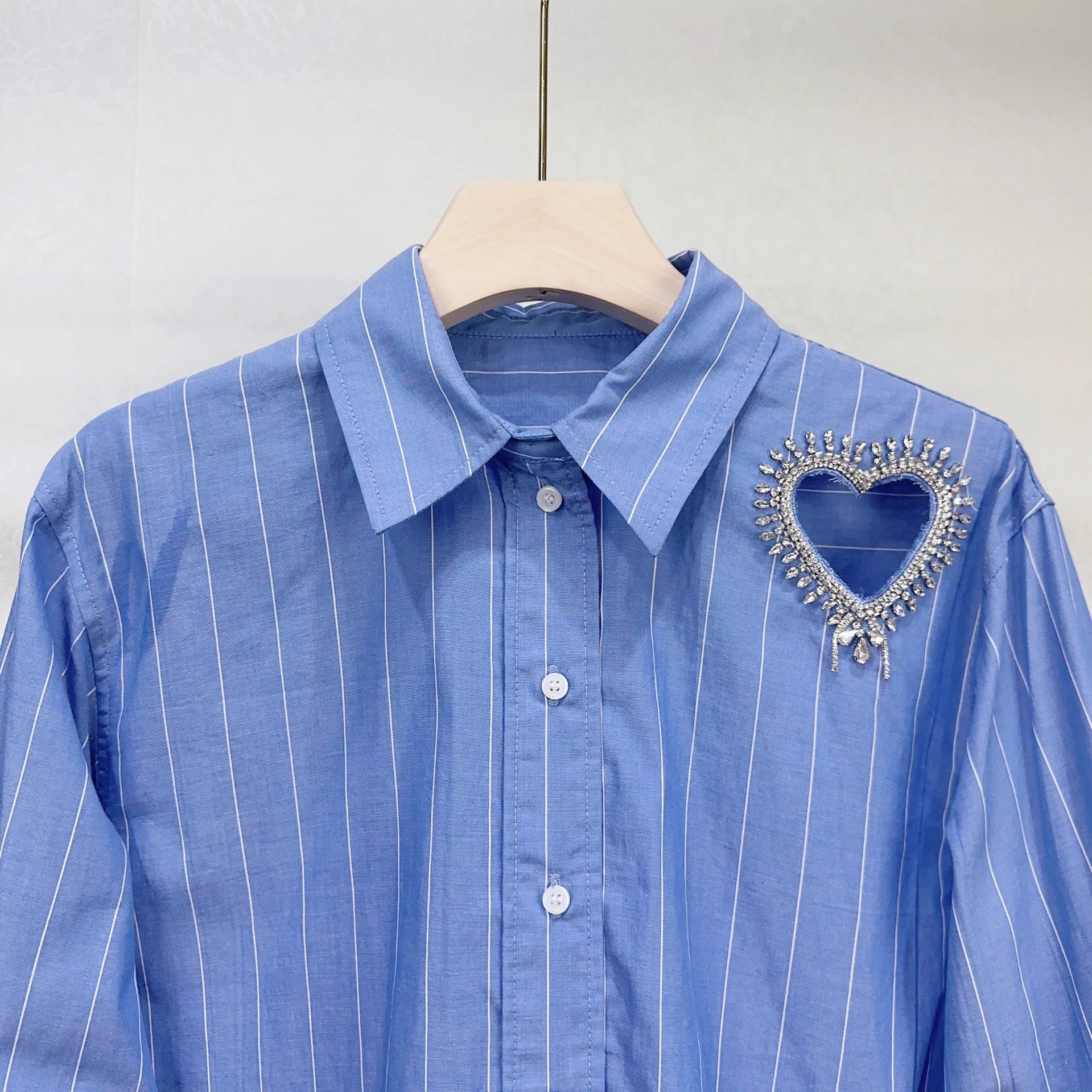 Pre Order:  Striped Love Hollow Diamond Long Sleeve Shirt