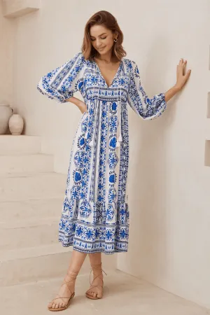 Rayne Boho Midi Dress - Blue